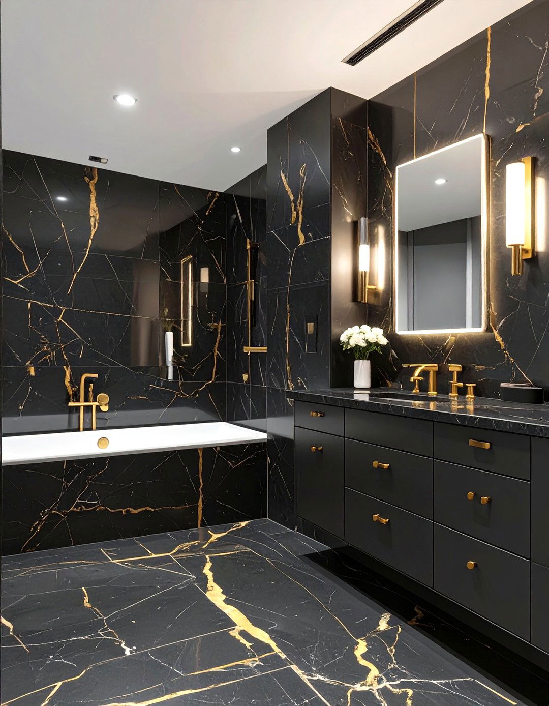 The Dramatic Black Marble Master Bathroom - 30 luxury master bathroom ideas