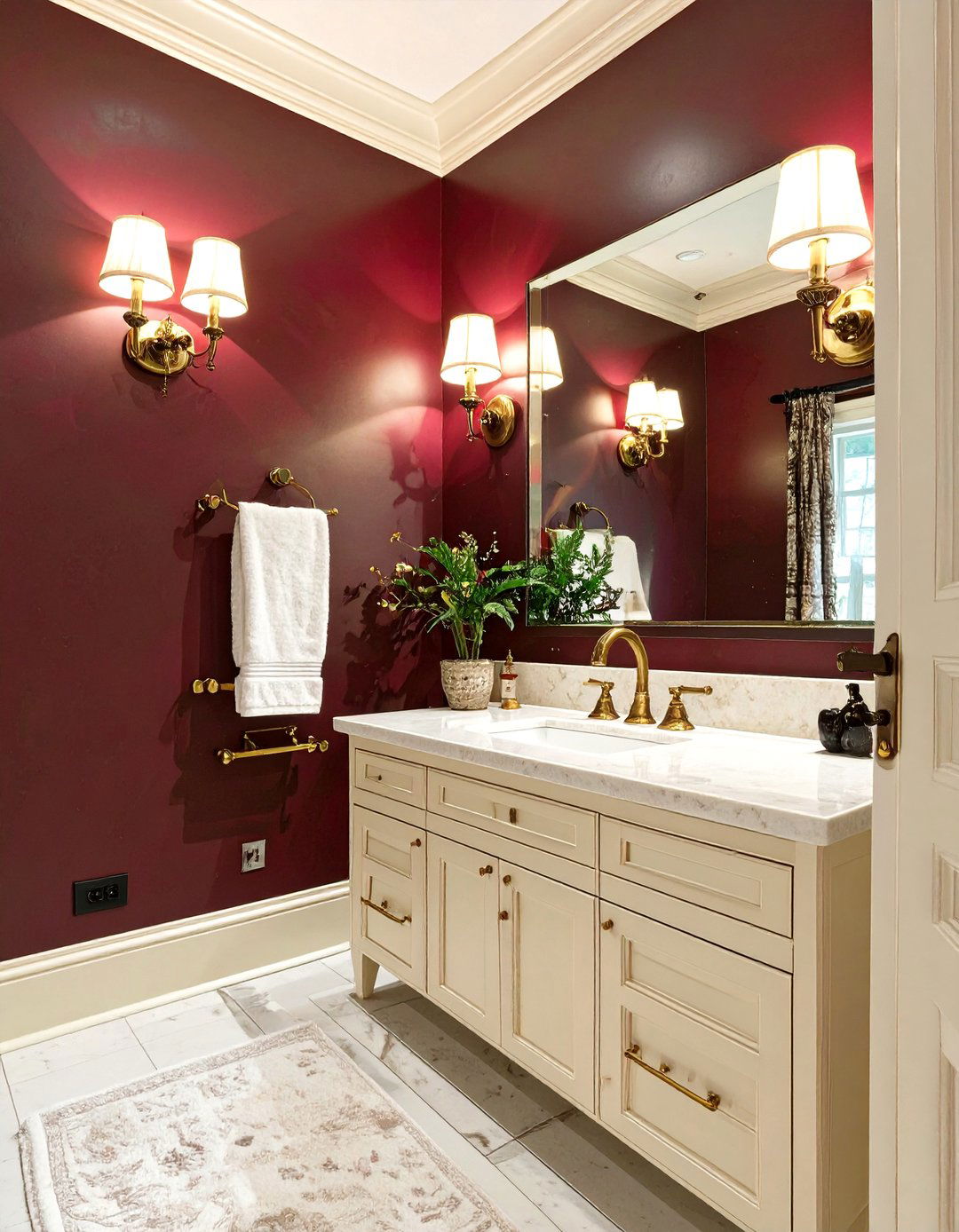 The Dramatic Burgundy and Cream Bathroom - 30 colorful bathroom ideas