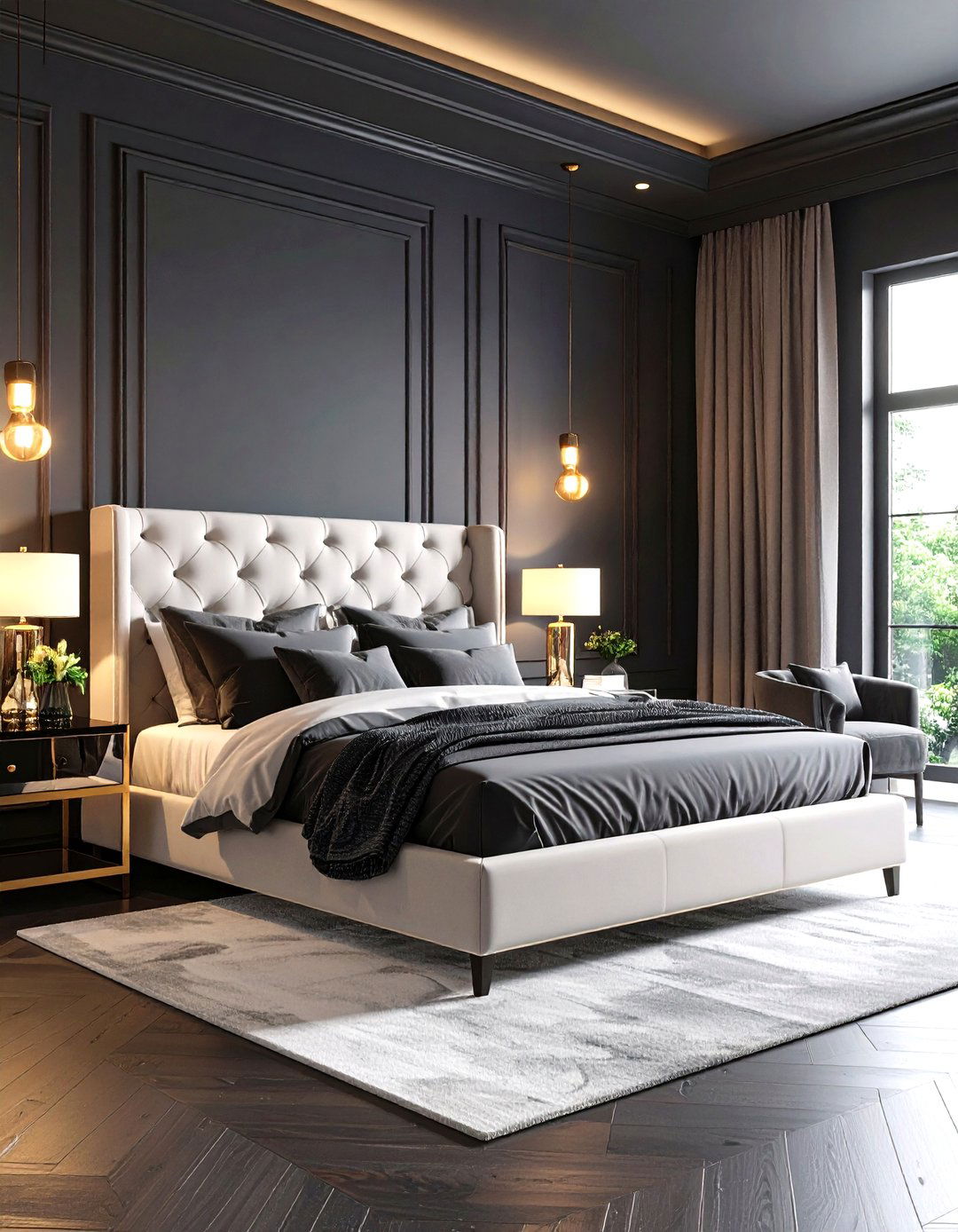 The Dramatic Charcoal Grey Bedroom - 30 grey and white bedroom ideas