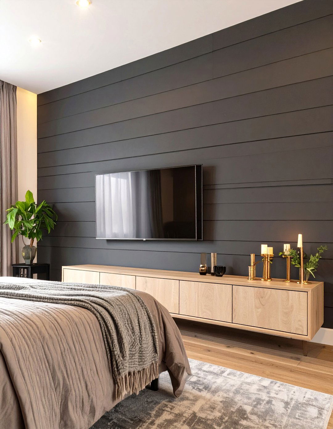 The Dramatic Dark Shiplap Bedroom Wall - 30 master bedroom tv wall ideas