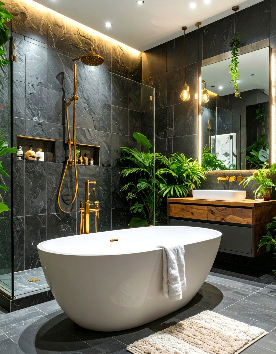 The Dramatic Dark Tiled Bathtub Shower - 30 bathtub shower combo ideas