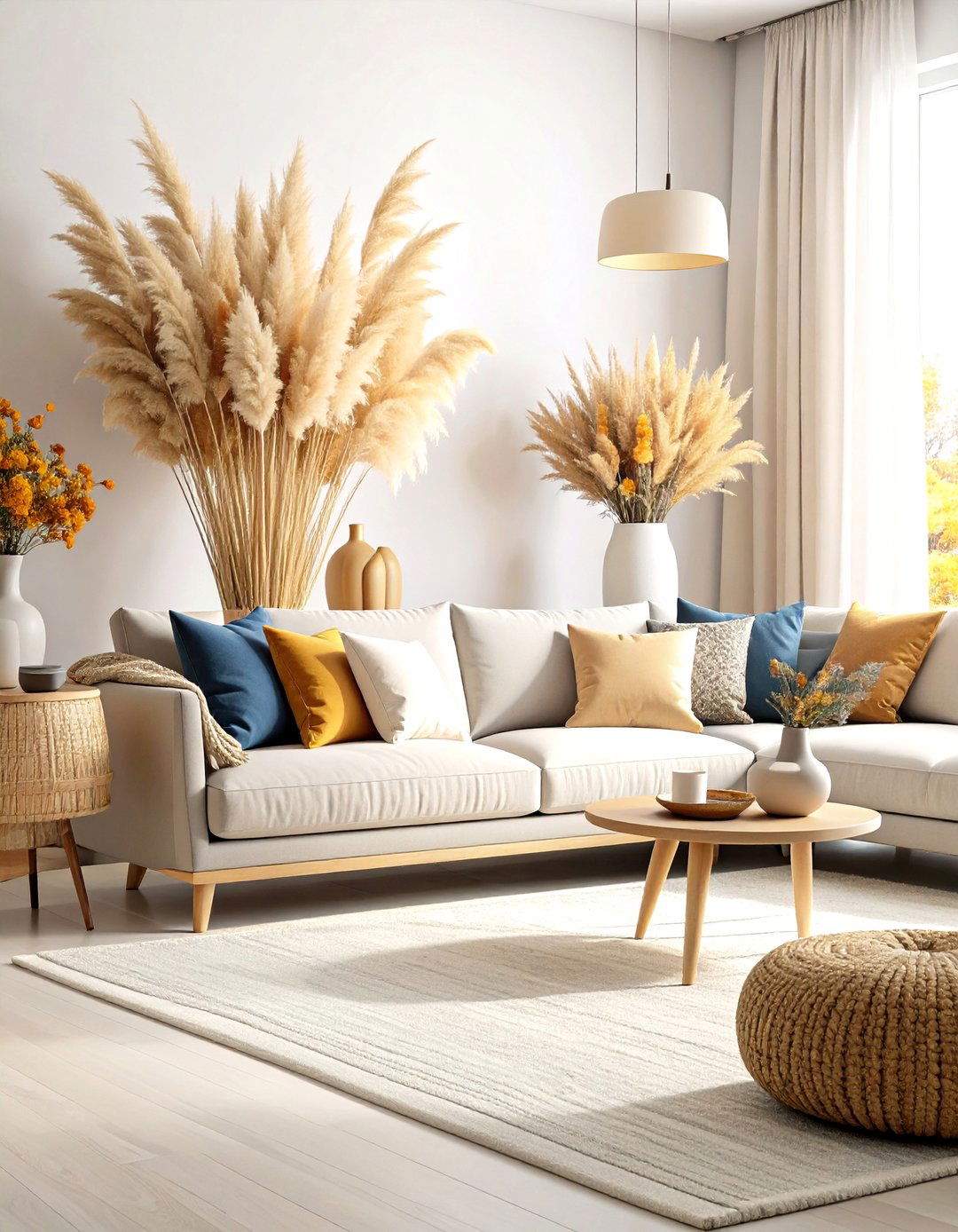 The Dried Florals and Pampas Grass Living Room - 30 living room fall decor ideas