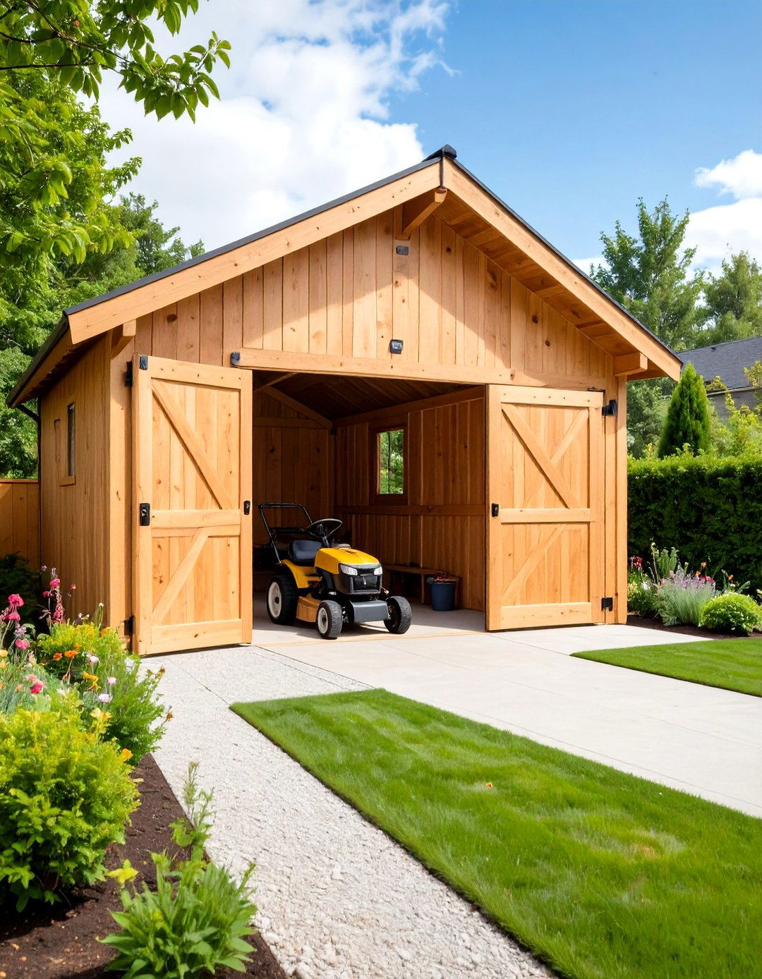 The Drive Through Shed - 30 lawn mower storage ideas