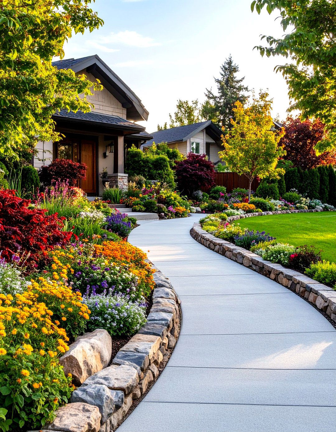 The Driveway Defining Garden Beds - 30 front yard curb appeal ideas