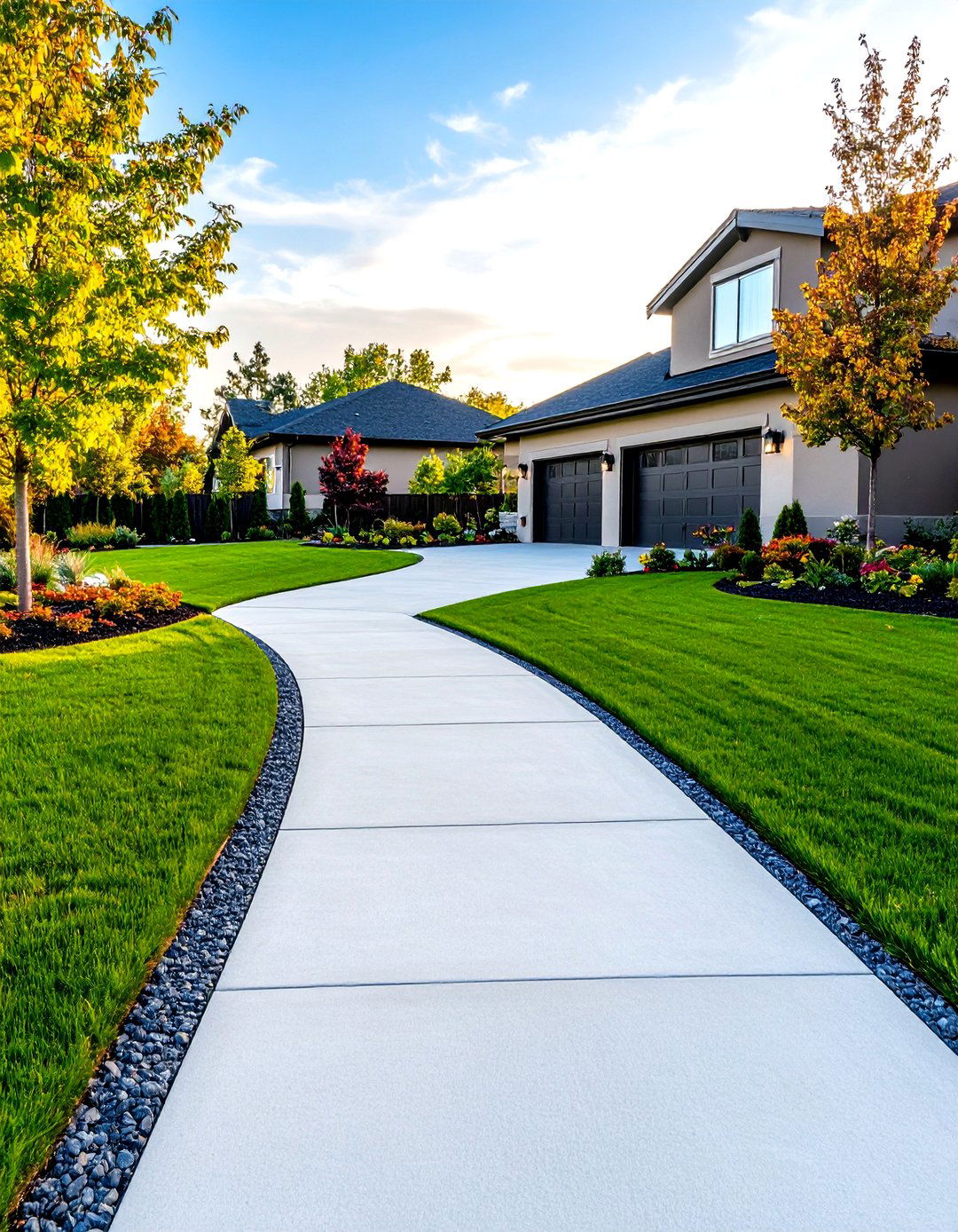 The Driveway Ribbon with Lawn - 30 driveway landscape ideas