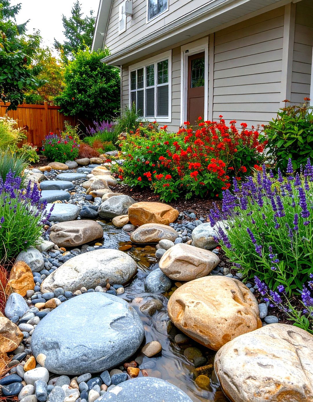 The Dry Creek Bed Feature - 30 landscape ideas for front of house low maintenance