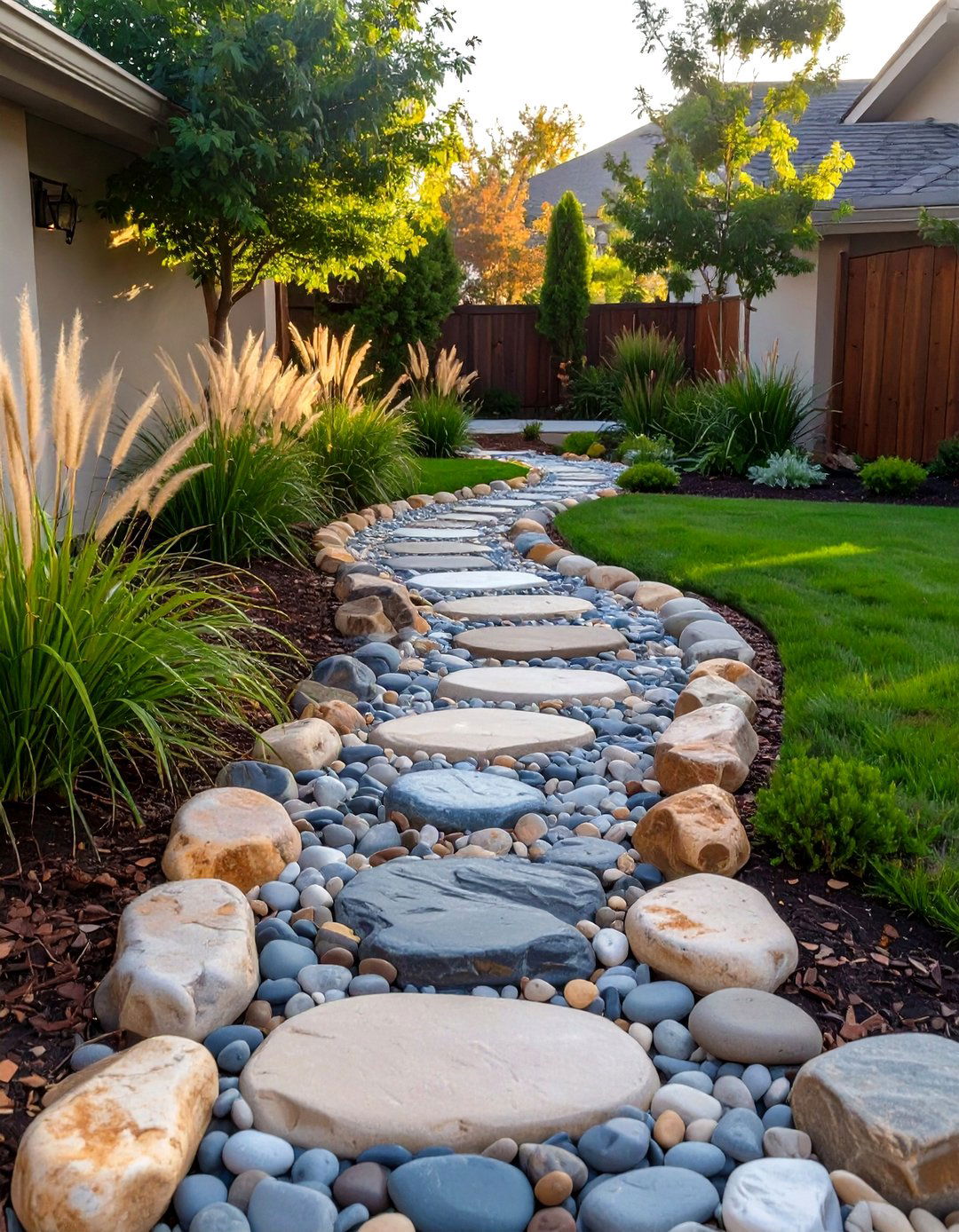 The Dry Creek Bed Feature - 30 curb appeal front yard landscaping ideas on a budget