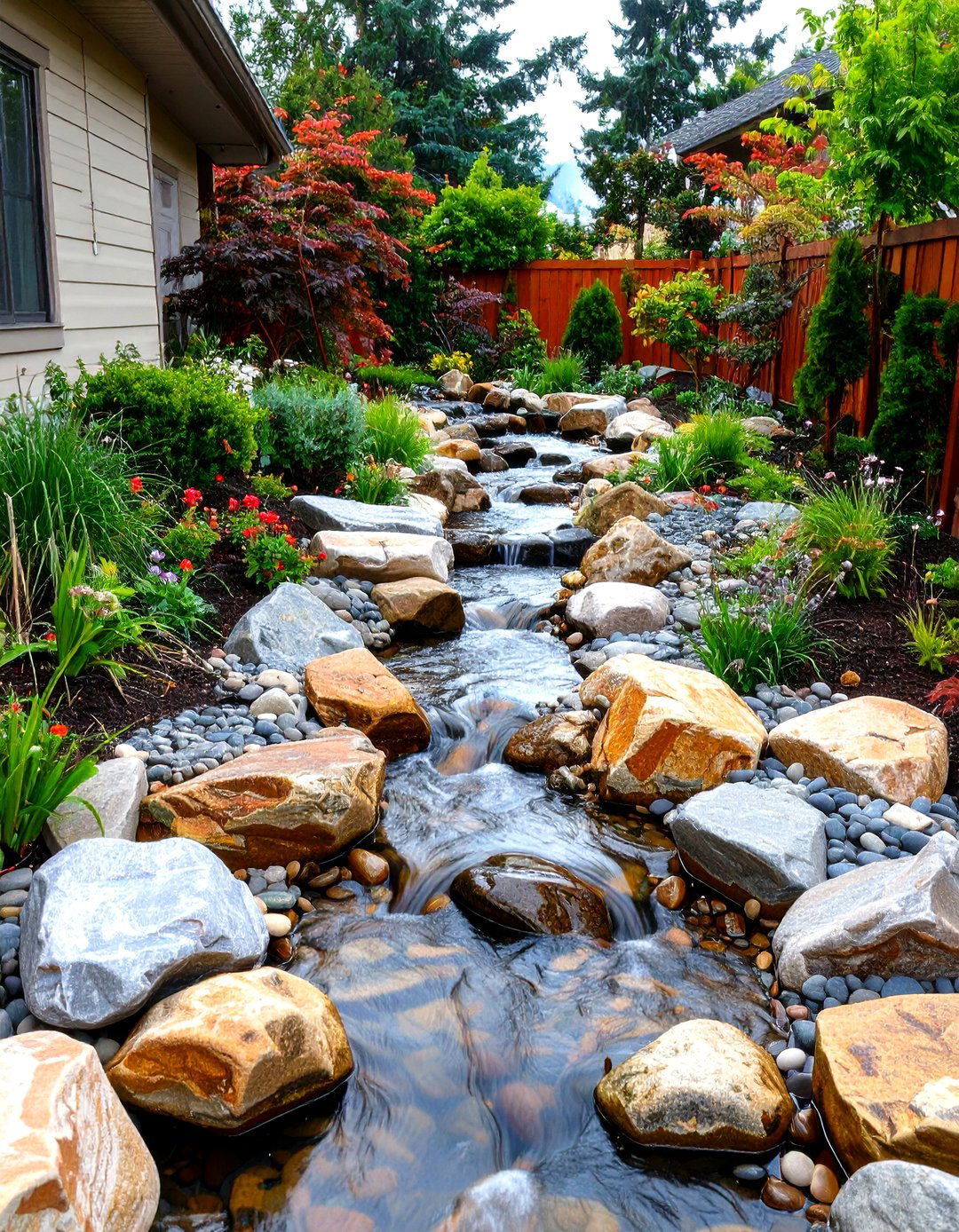 The Dry Creek Bed Feature - 30 front lawn cheap simple front yard landscaping ideas