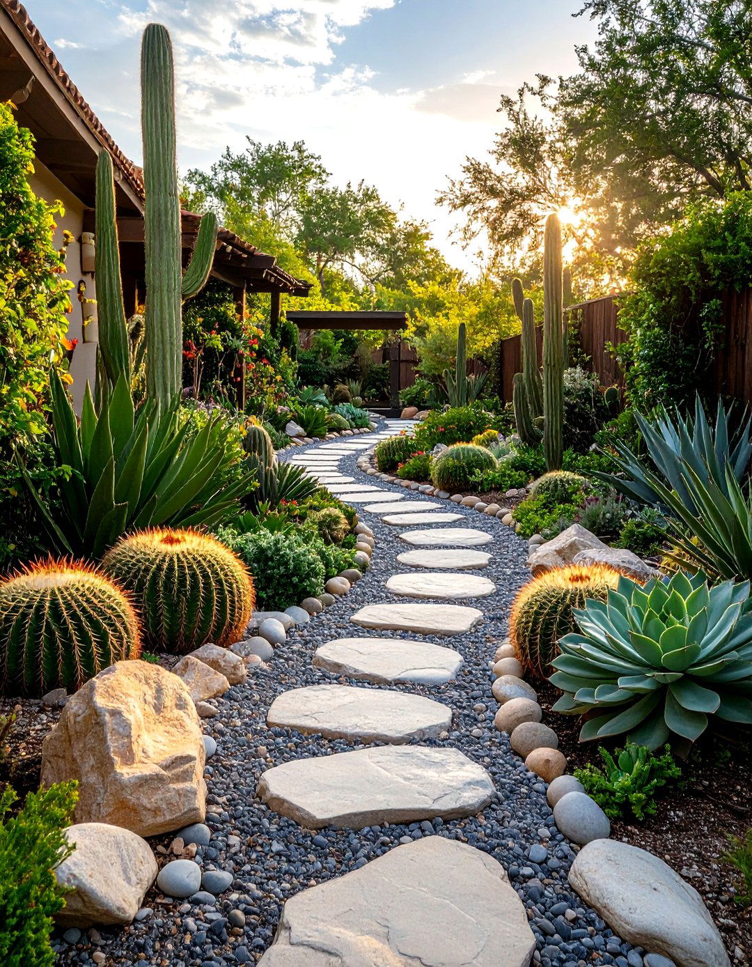 The Dry River Bed Garden - 30 front yard cactus garden ideas