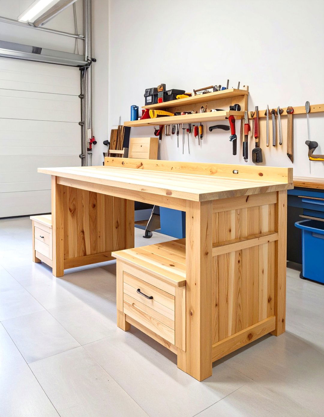 The Dual Height Garage Workbench for Versatility - 30 cool garage workbench ideas