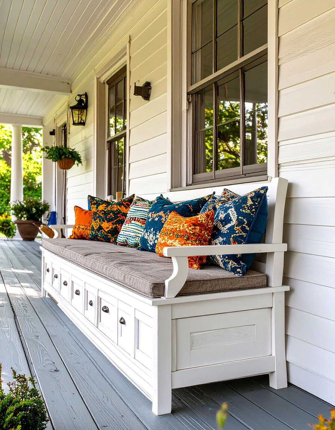 The Dual Purpose Seating and Storage Front Porch - 30 long narrow front porch decorating ideas