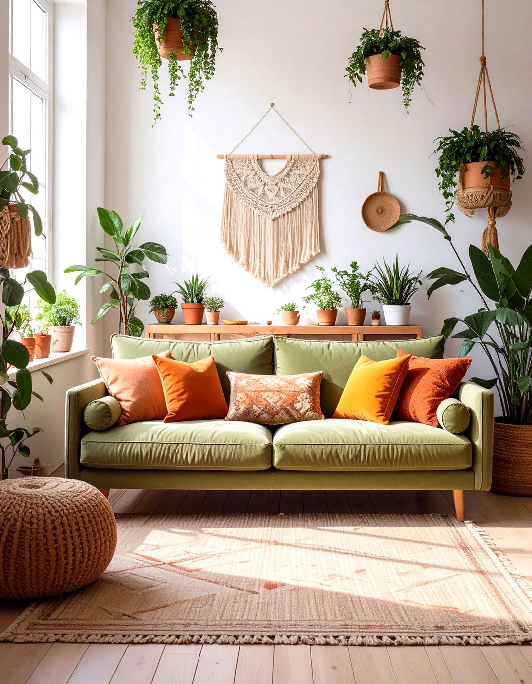 The Earthy Bohemian Living Room - 30 olive green sofa living room ideas