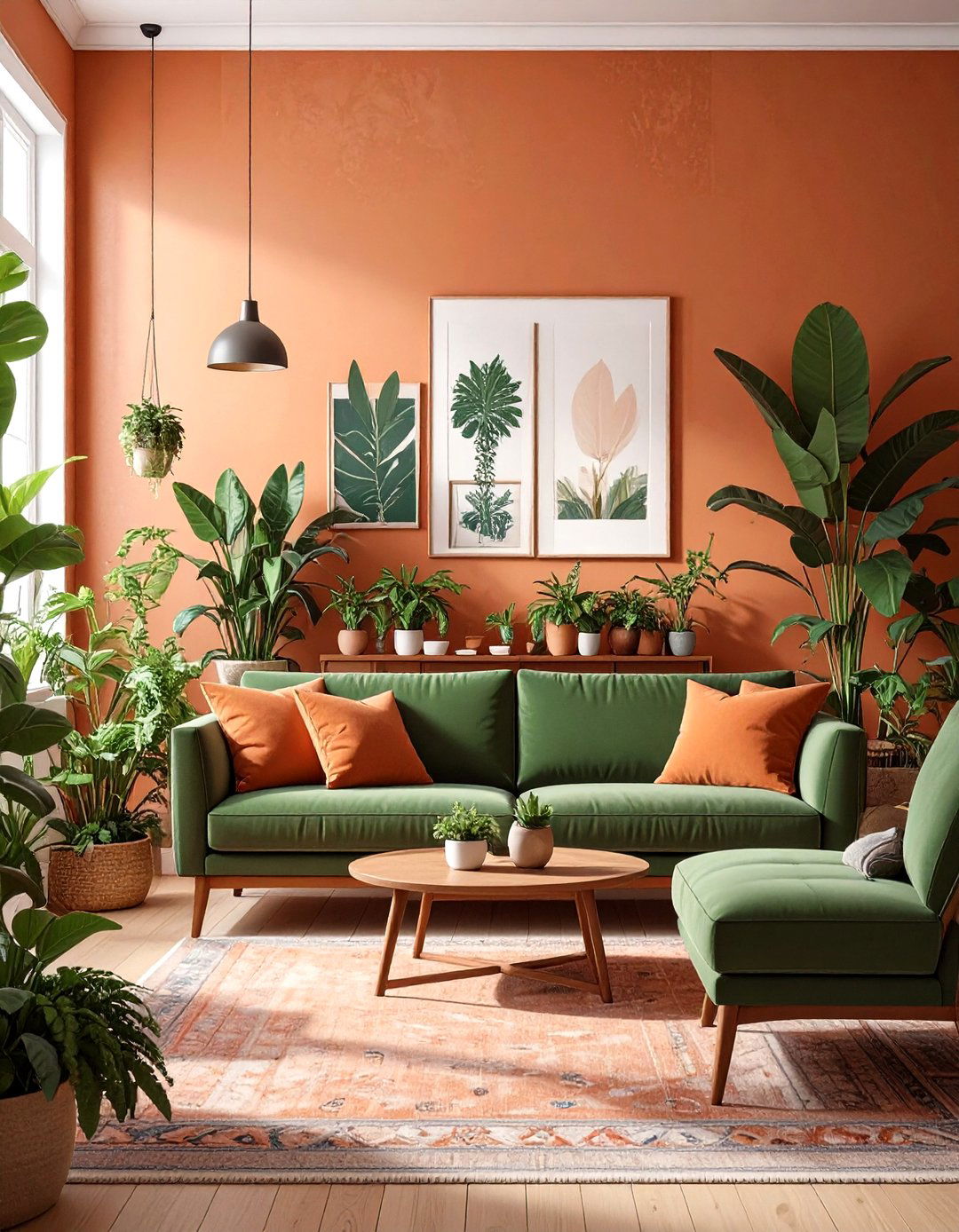 The Earthy Terracotta and Green Living Room - 30 mid century living room ideas