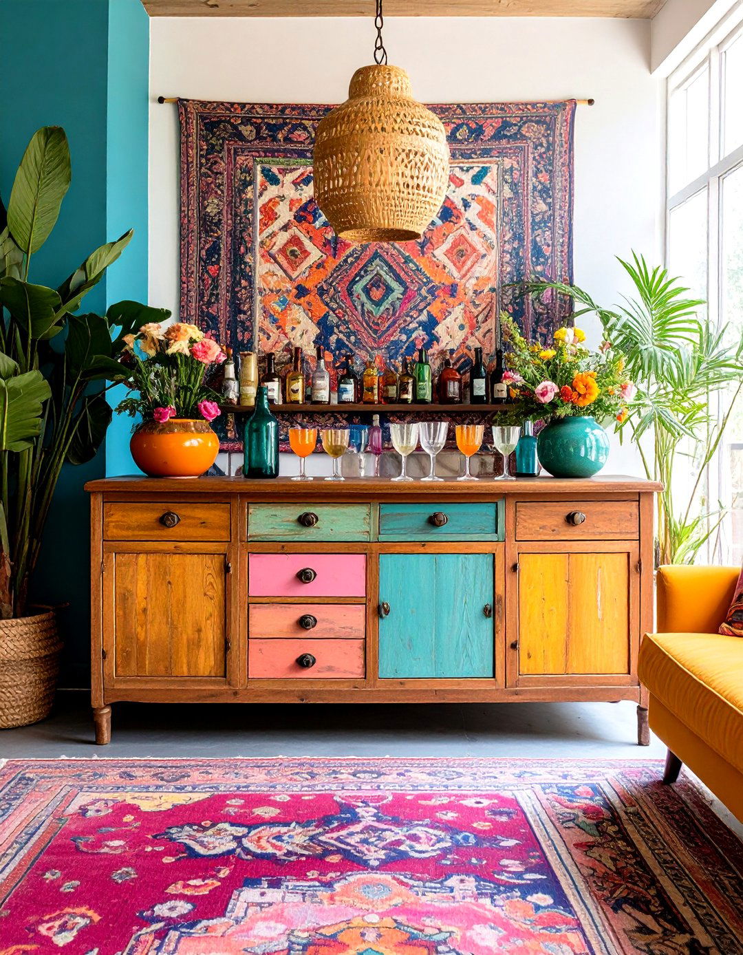 The Eclectic Bohemian Bar - 30 living room bar ideas