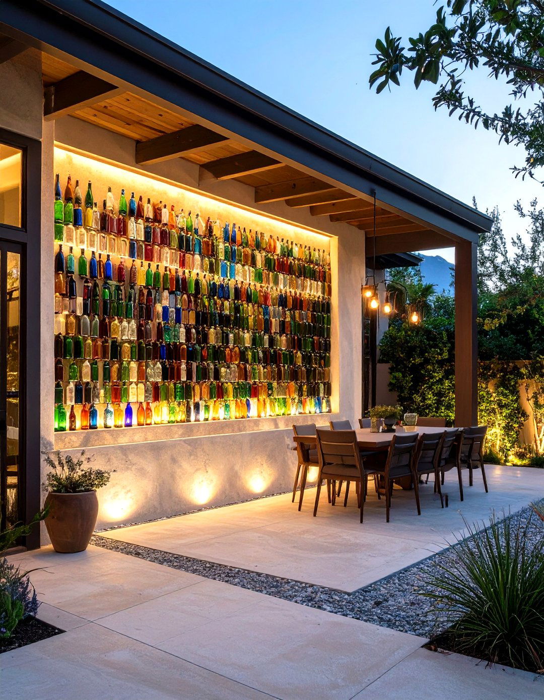 The Eclectic Bottle Wall Accent - 30 enclosed patio ideas on a budget