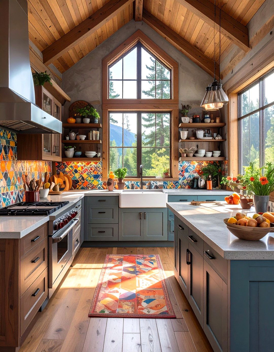 The Eclectic Kitchen with Mixed Materials - 30 modern log cabin kitchen ideas
