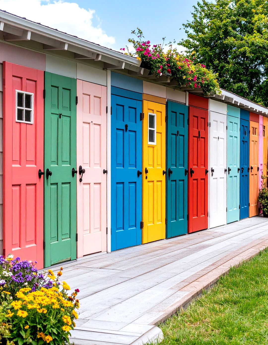 The Eclectic Salvaged Door Screen - 30 deck privacy screen ideas