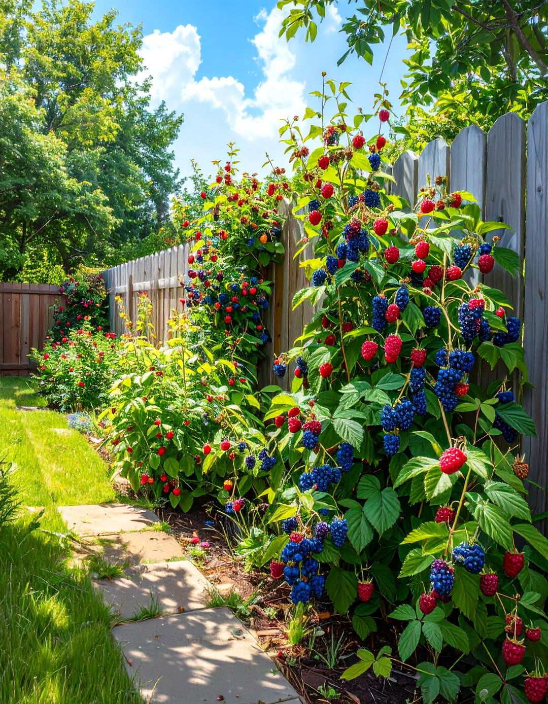The Edible Berry Bush Barrier - 30 along fence simple backyard landscaping ideas
