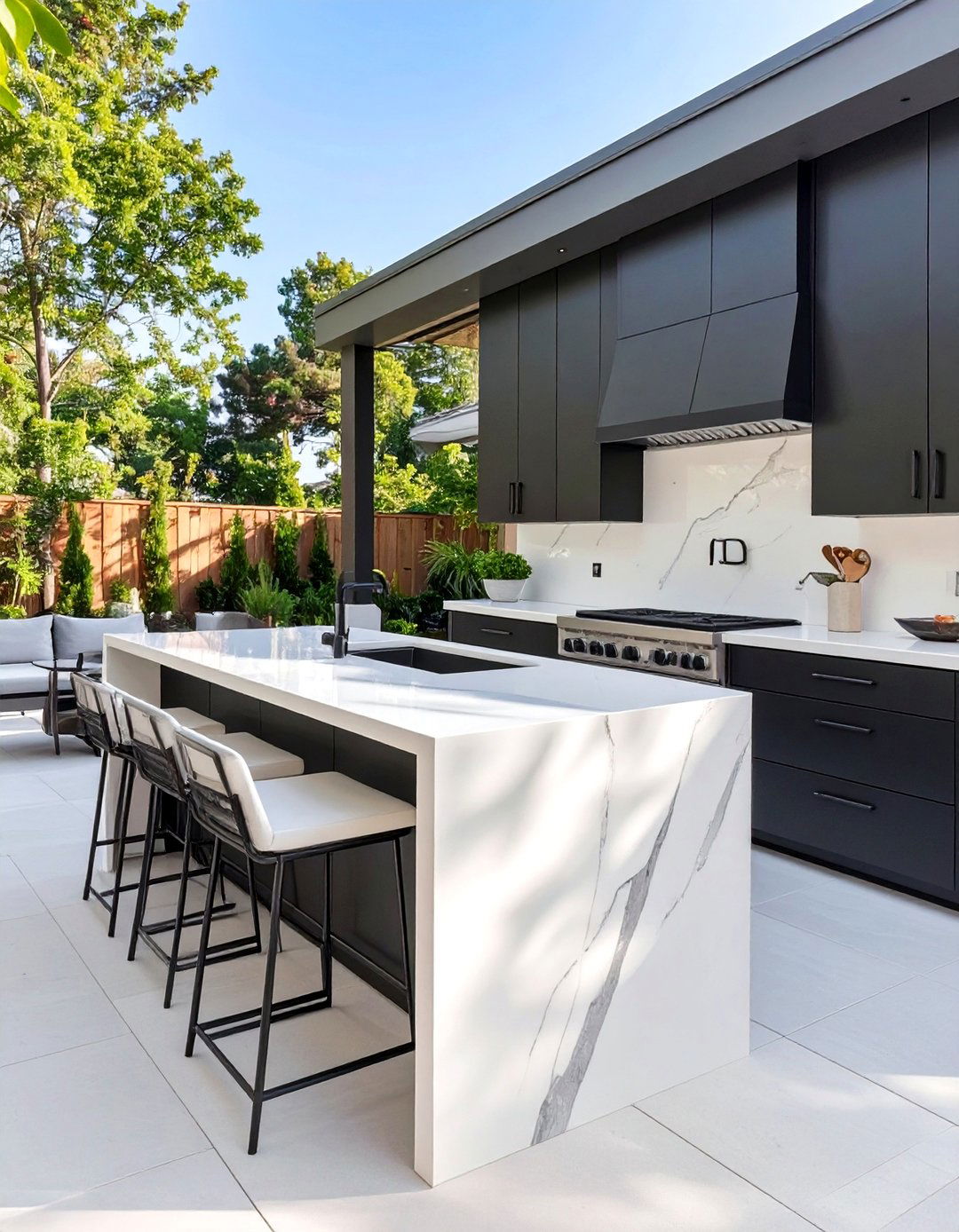 The Elegant Black and White Outdoor Kitchen - 30 ai outdoor kitchen design ideas