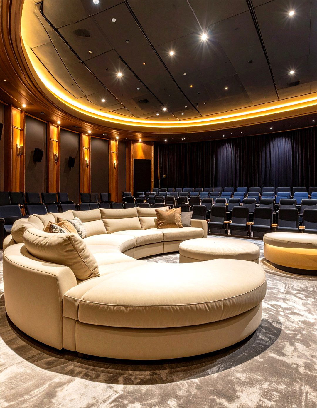 The Elegant Curved Sofa Layout - 30 home theater seating ideas
