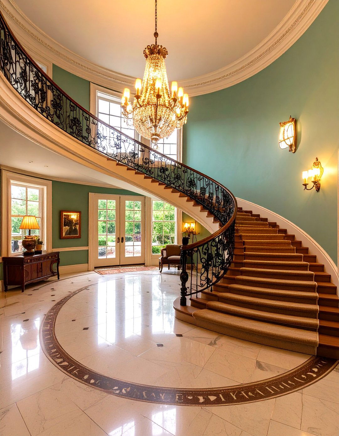 The Elegant Foyer with a Curved Staircase - 30 1950s interior design ideas