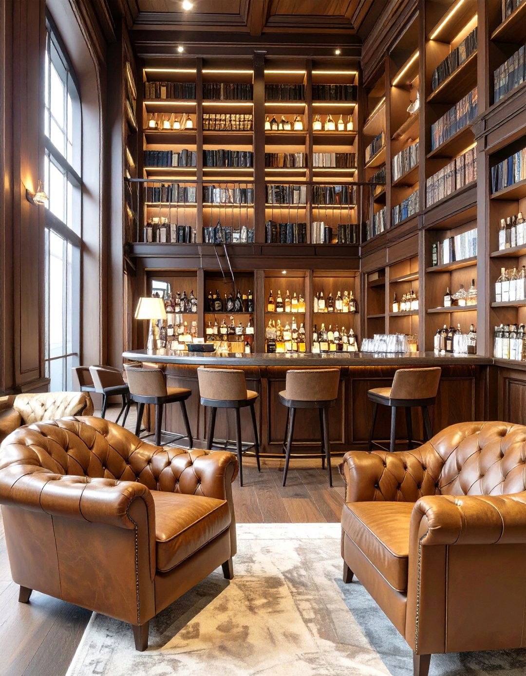 The Elegant Library Lounge Bar - 30 basement ideas with bar