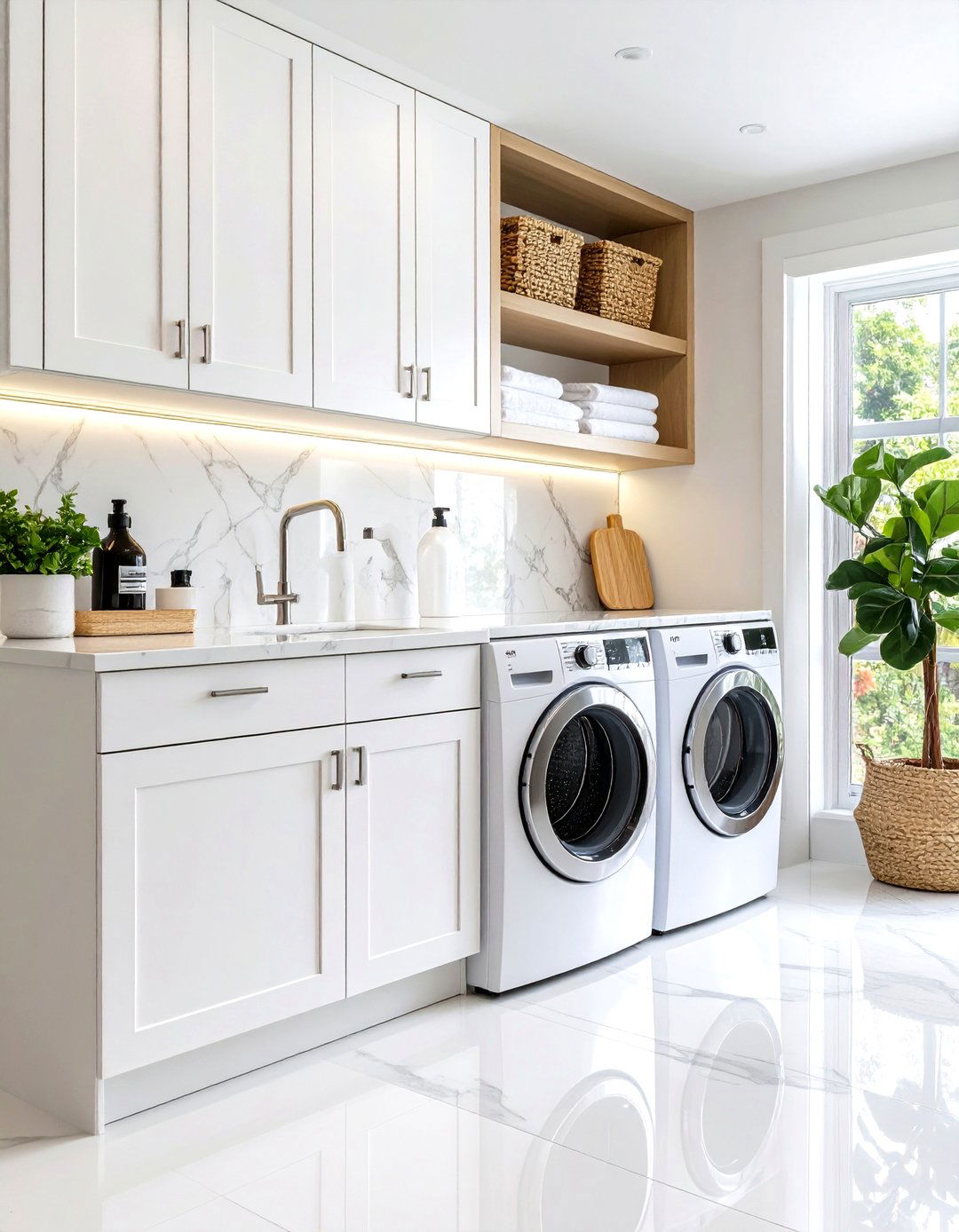 The Elegant Marble Look Laundry Nook - 30 laundry room closet ideas