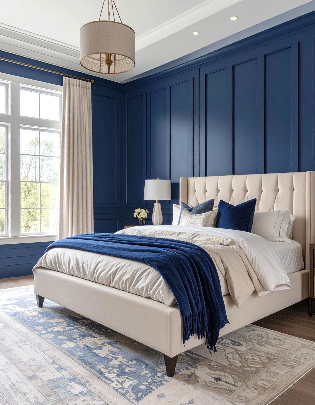 The Elegant Navy Paneled Bedroom - 30 dark blue bedroom ideas