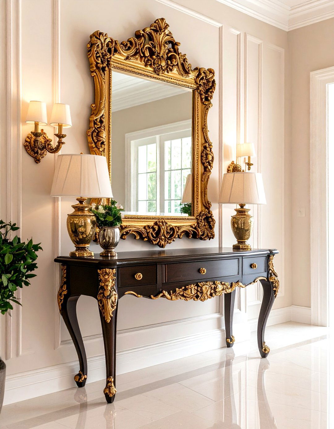 The Elegant Traditional Entryway with a Grand Mirror - 30 entryway wall decor ideas