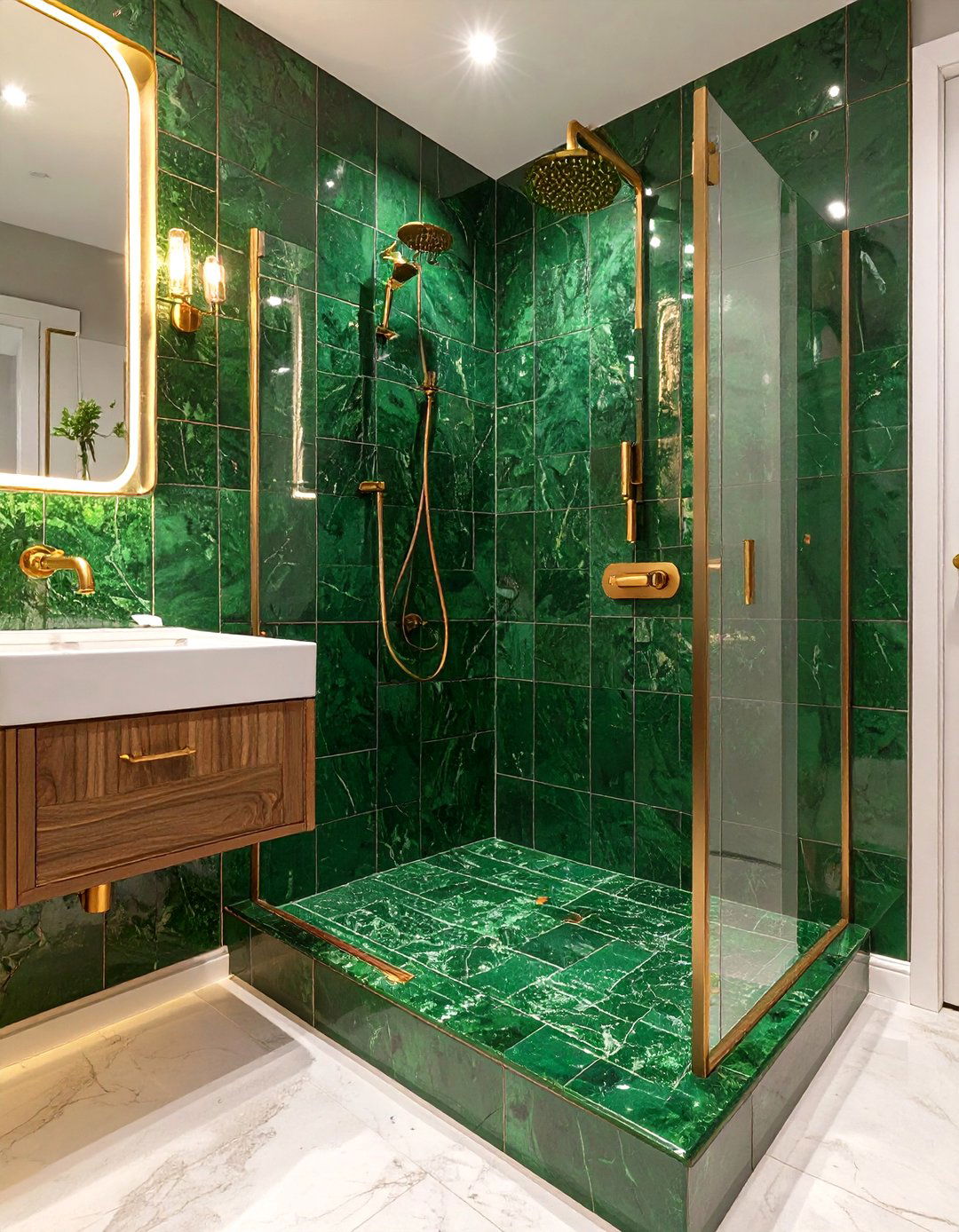 The Emerald Green Curbless Shower - 30 curbless shower ideas
