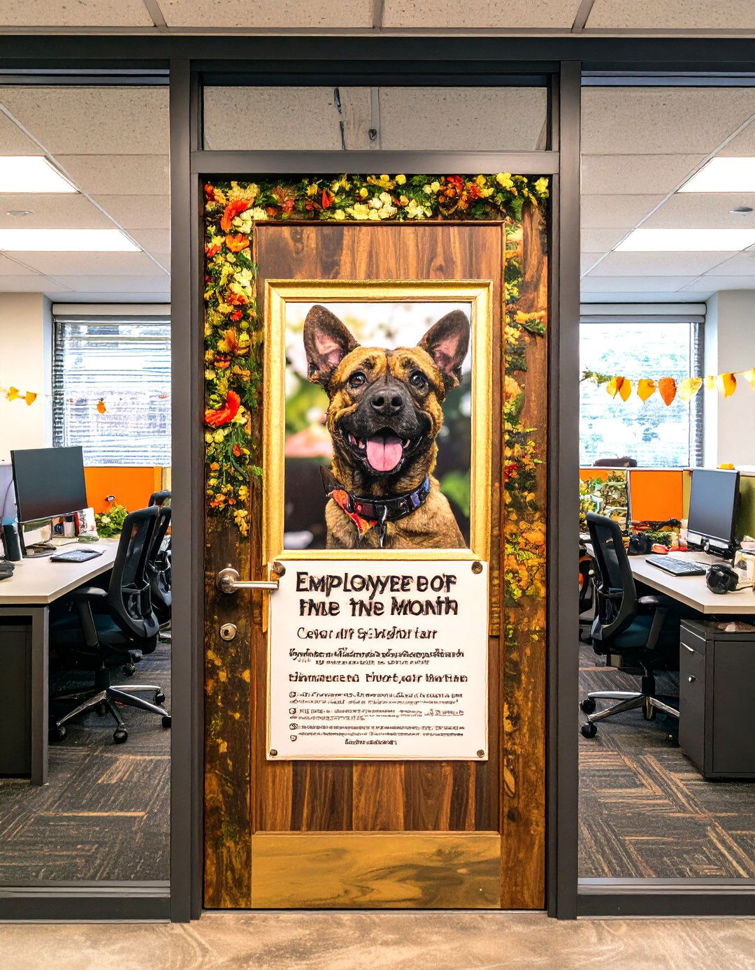 The Employee of the Month Pet Edition - 30 office funny  door decorating contest ideas