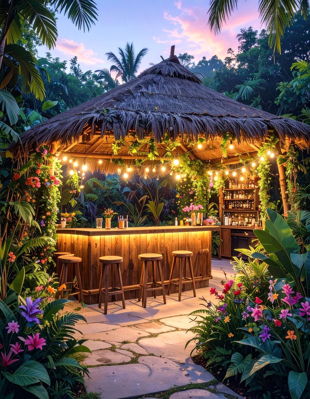 The Enchanted Tiki Garden Bar - 30 backyard tiki bar ideas