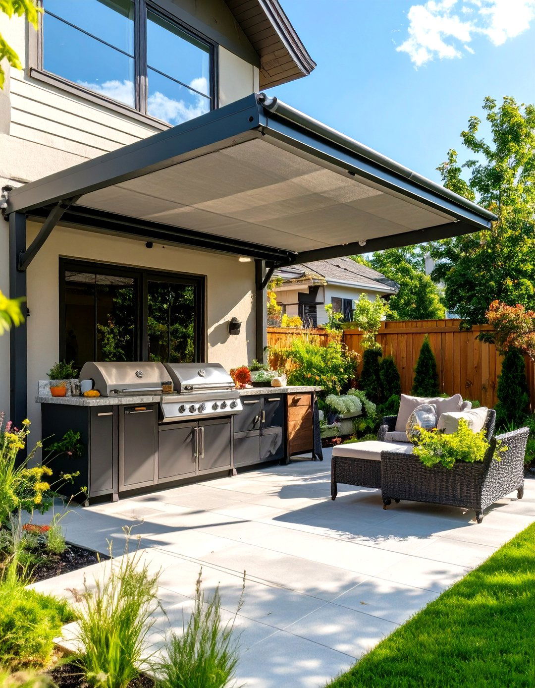 The Enclosed Awning Kitchenette - 30 inexpensive covered outdoor kitchen ideas