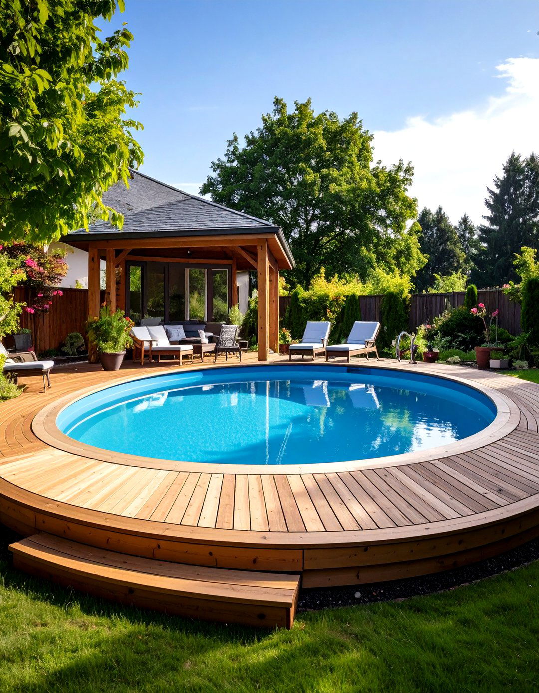 The End Cap Entry Deck - 30 diy above ground pool deck ideas on a budget