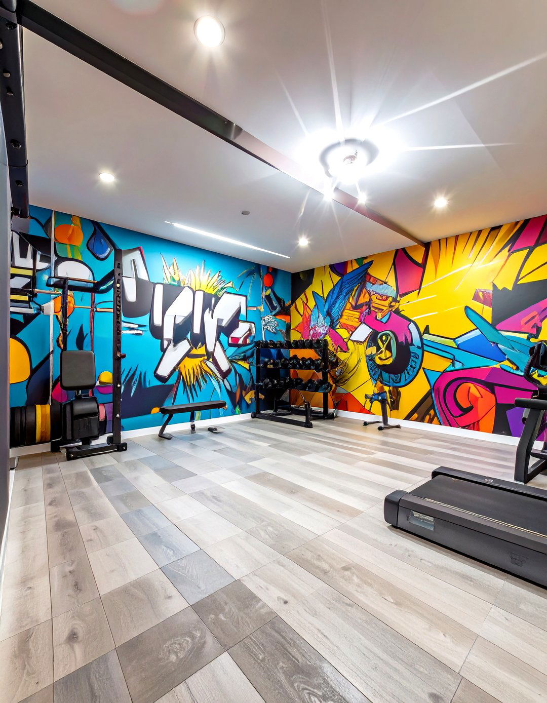 The Energetic Pop Art Basement Gym - 30 basement home gym ideas