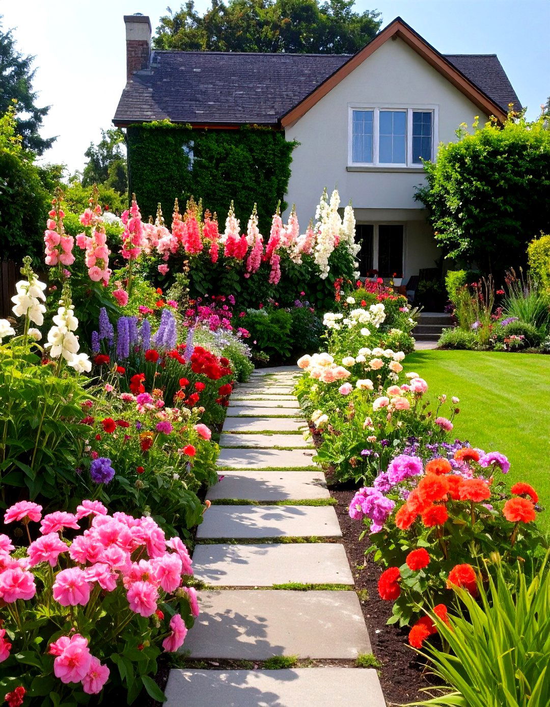 The English Border Inspired Garden - 30 front house full sun perennial garden designs