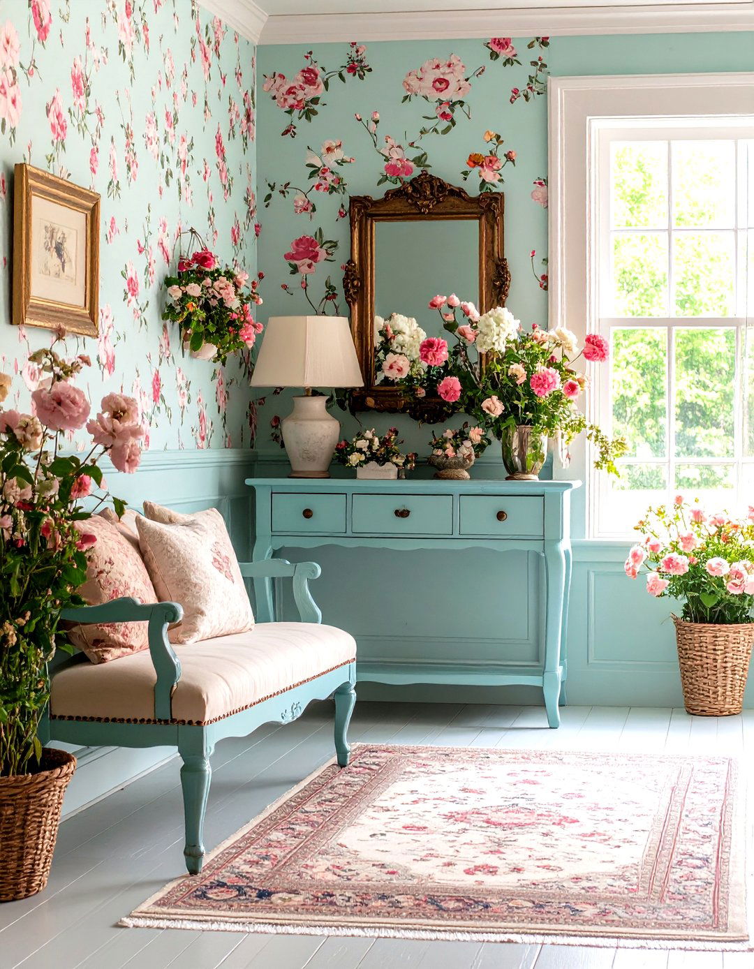 The English Cottage Entryway with Floral Wallpaper - 30 entryway wall decor ideas