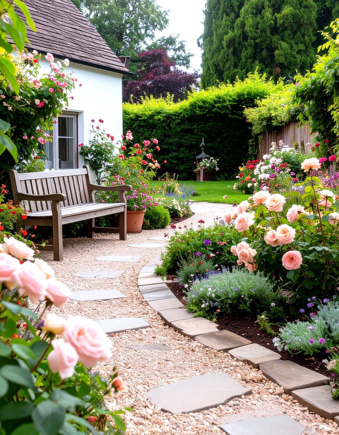 The English Cottage Garden with Gravel Paths - 30 backyard ideas without grass