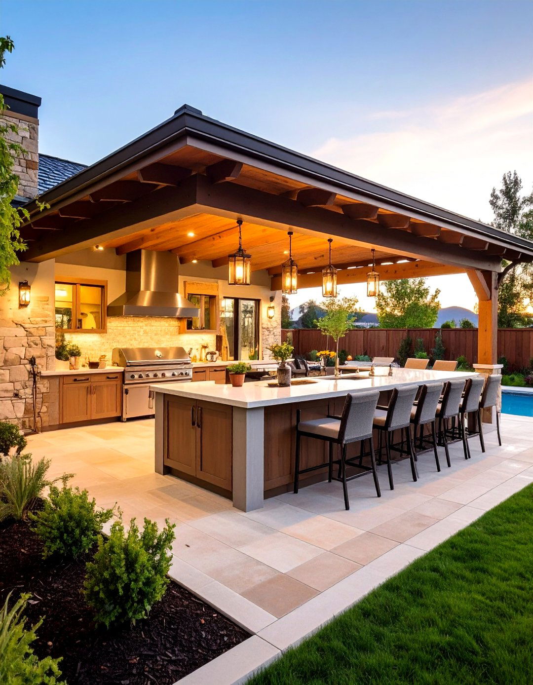 The Entertainers Dream Kitchen with Island - 30 backyard covered outdoor kitchen ideas