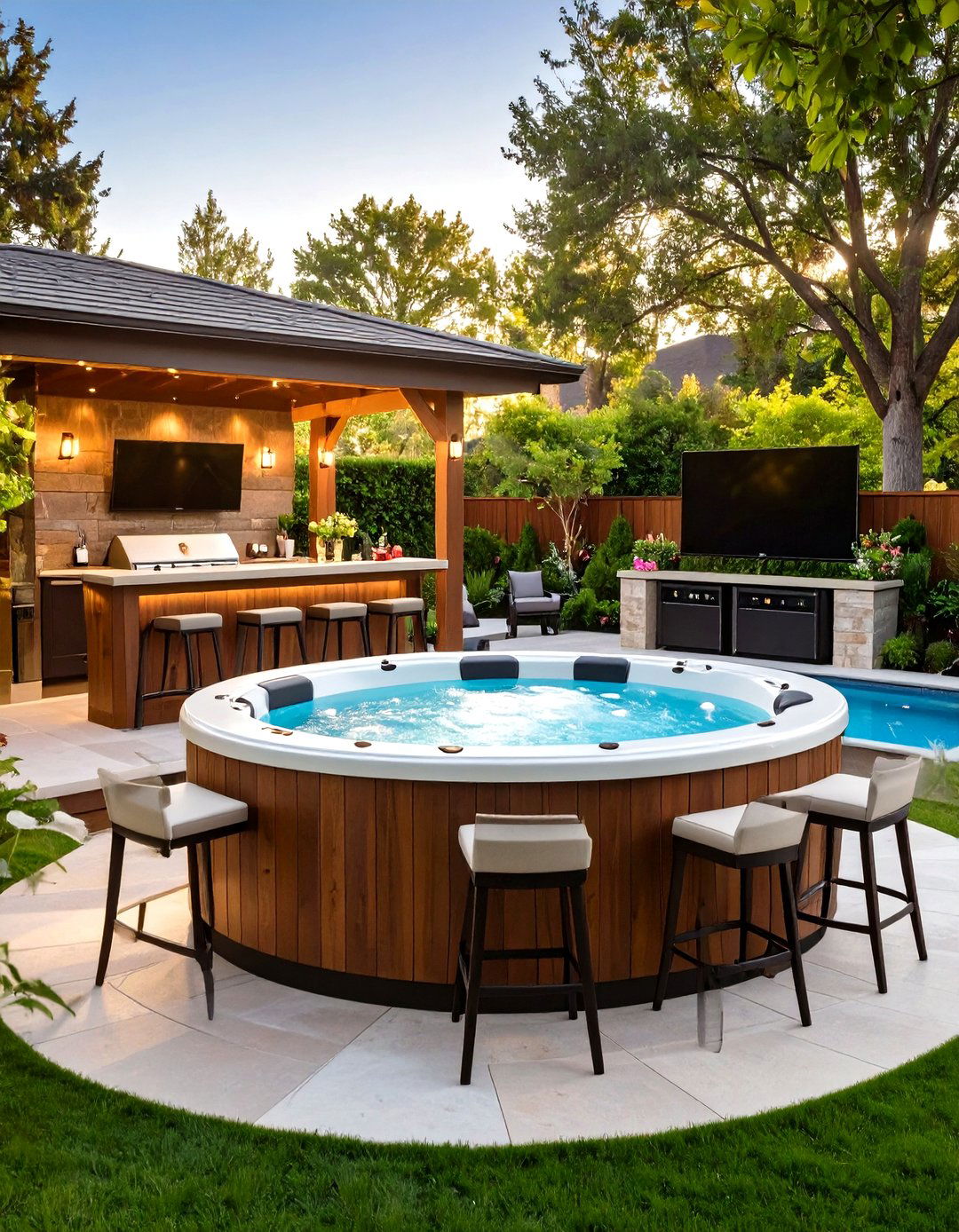The Entertainers Hot Tub Patio with Bar - 30 hot tub patio ideas