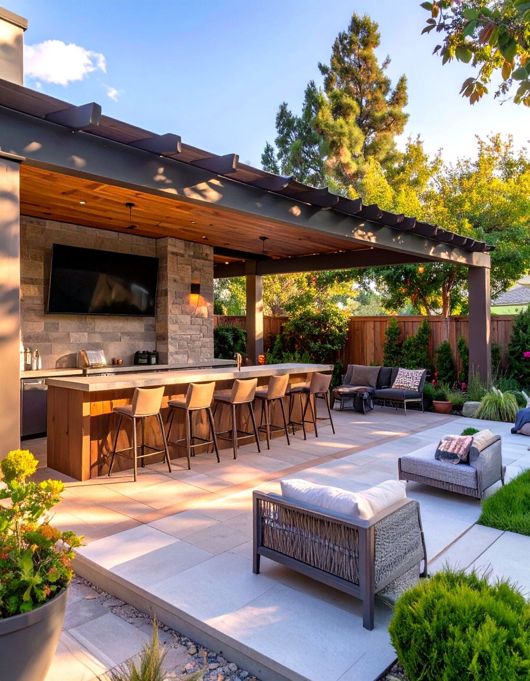 The Entertainment Deck with a Bar - 30 covered patio extension ideas