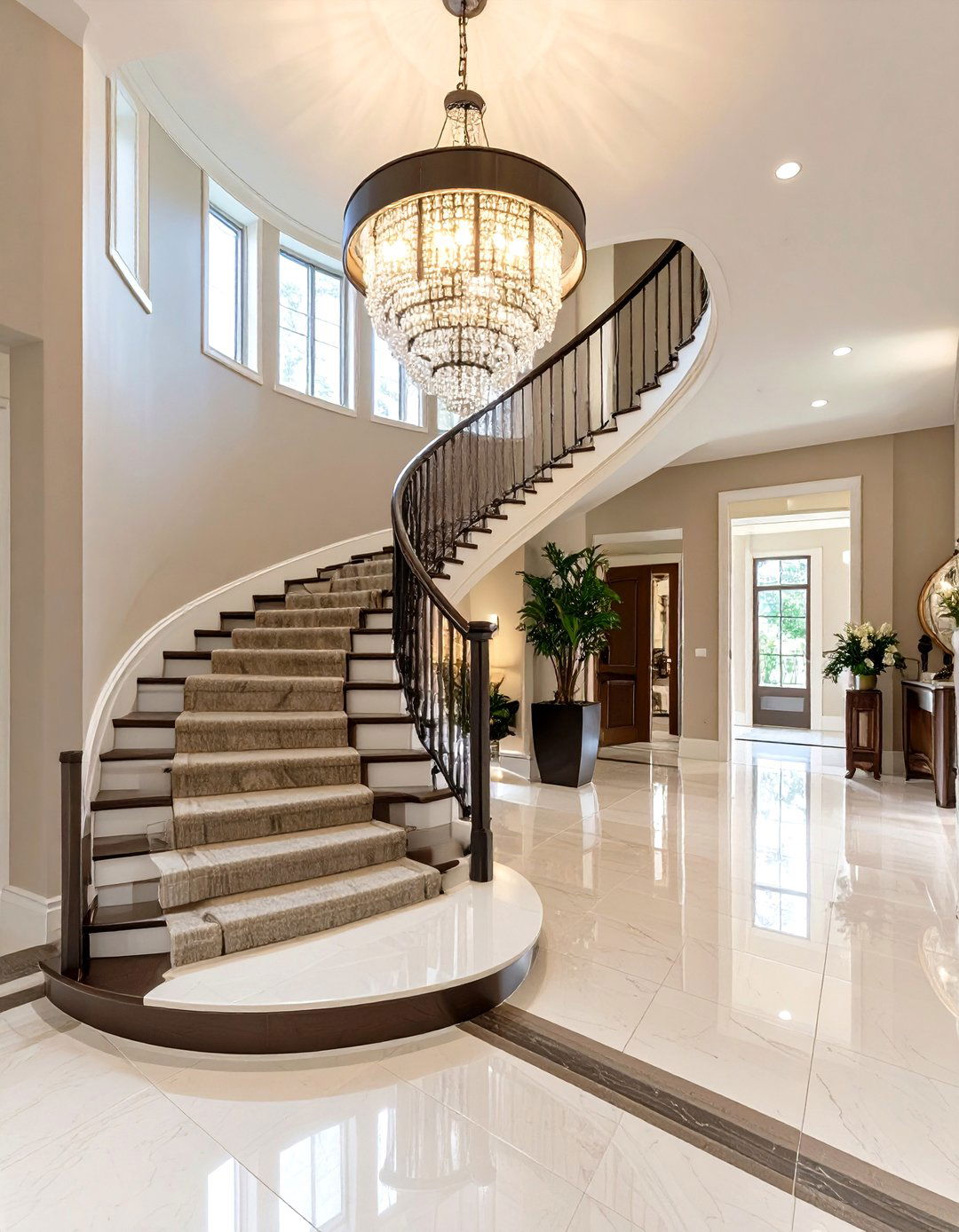 The Entryway with a Curved Staircase - 30 modern traditional interior design ideas