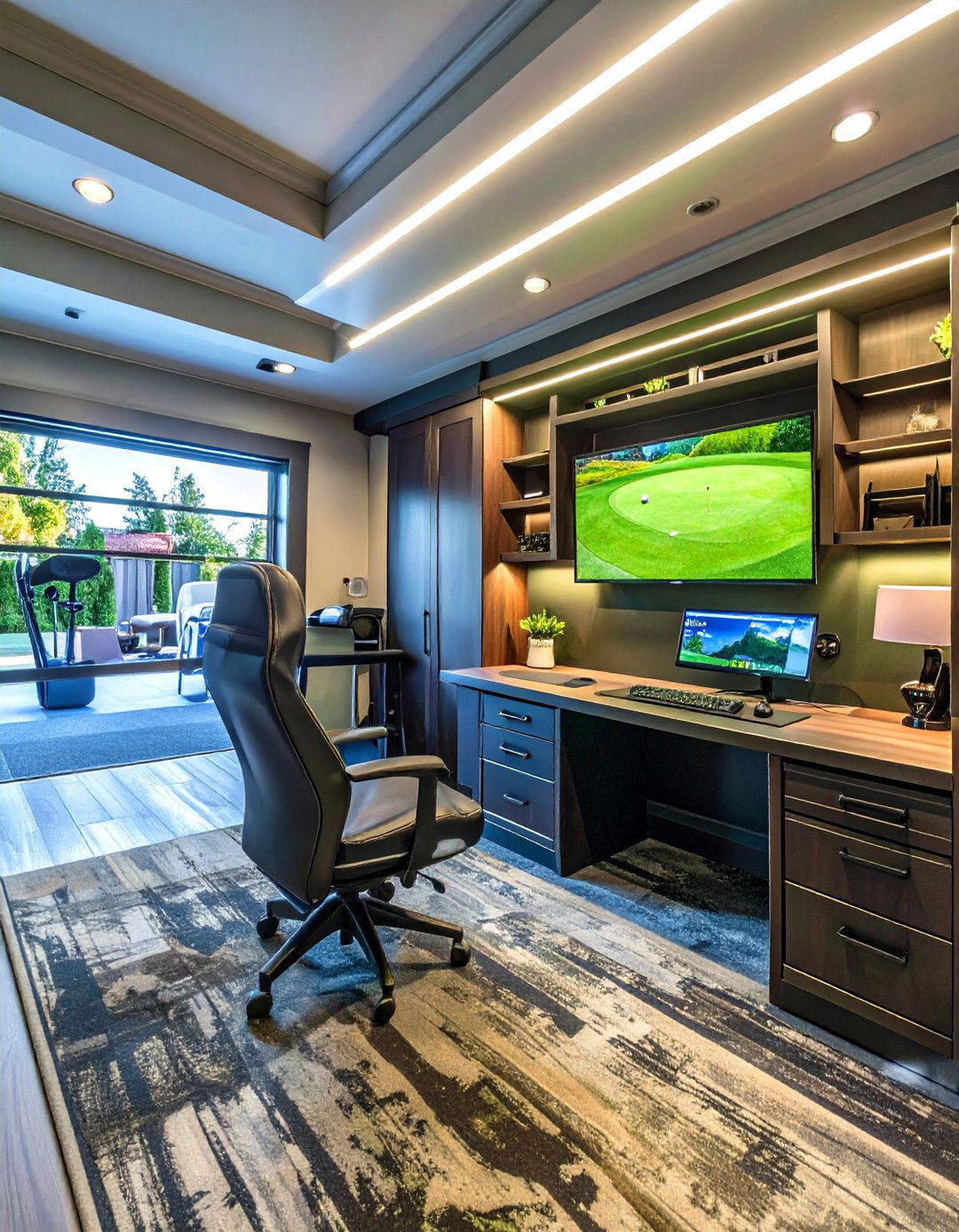 The Executive Office Suite Garage Golf Simulator - 30 garage golf simulator ideas