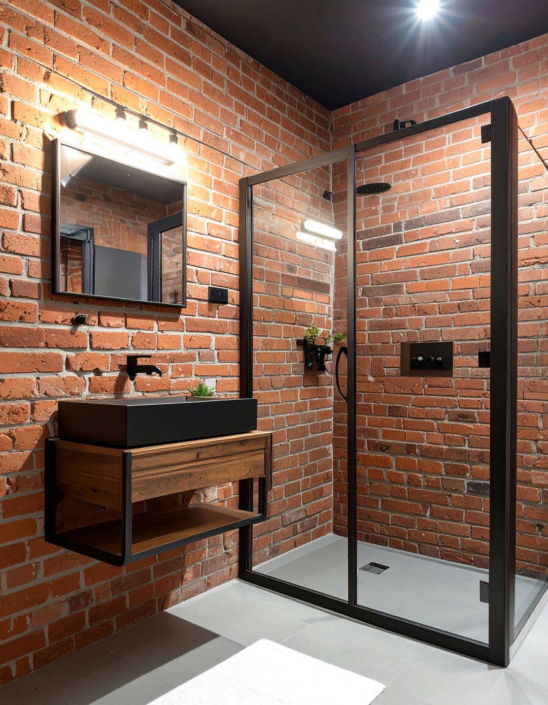The Exposed Brick Accent Wall Bathroom - 30 industrial bathroom ideas
