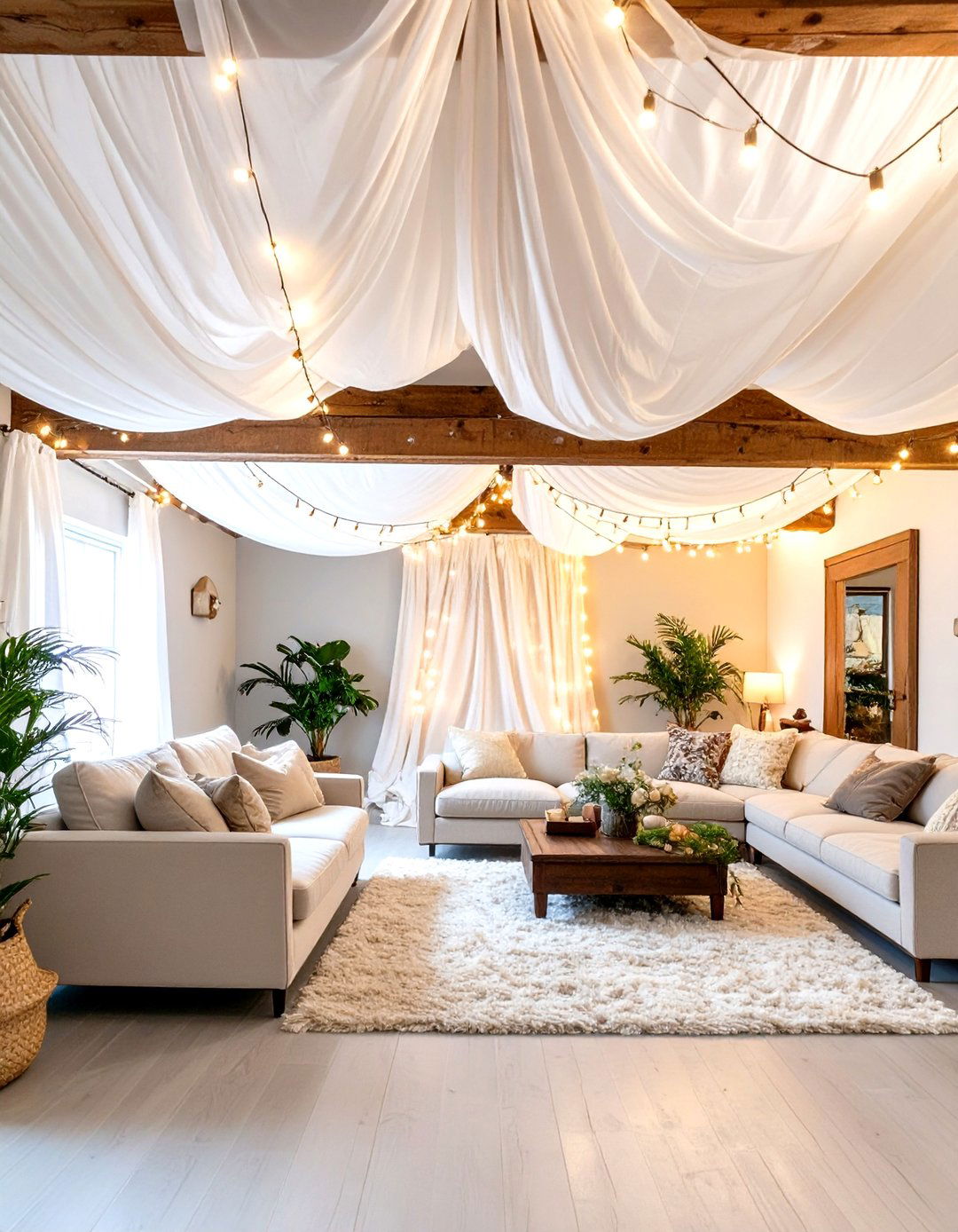 The Fabric Draped Canopy Ceiling - 30 cheap basement ceiling ideas