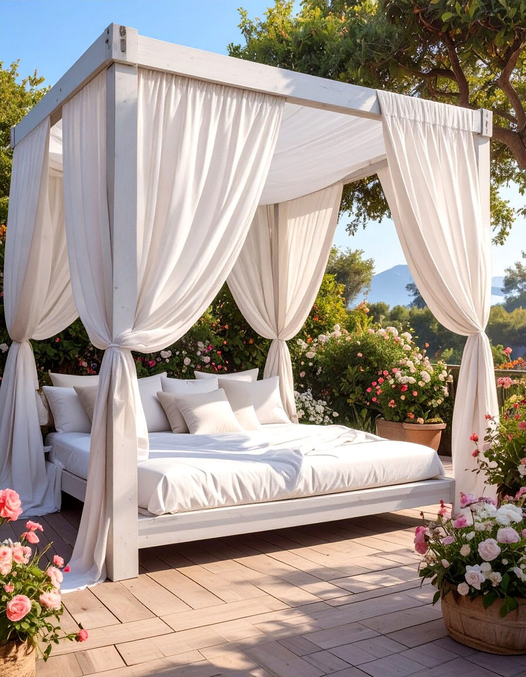 The Fabric Draped Four Poster Canopy - 30 deck canopy ideas