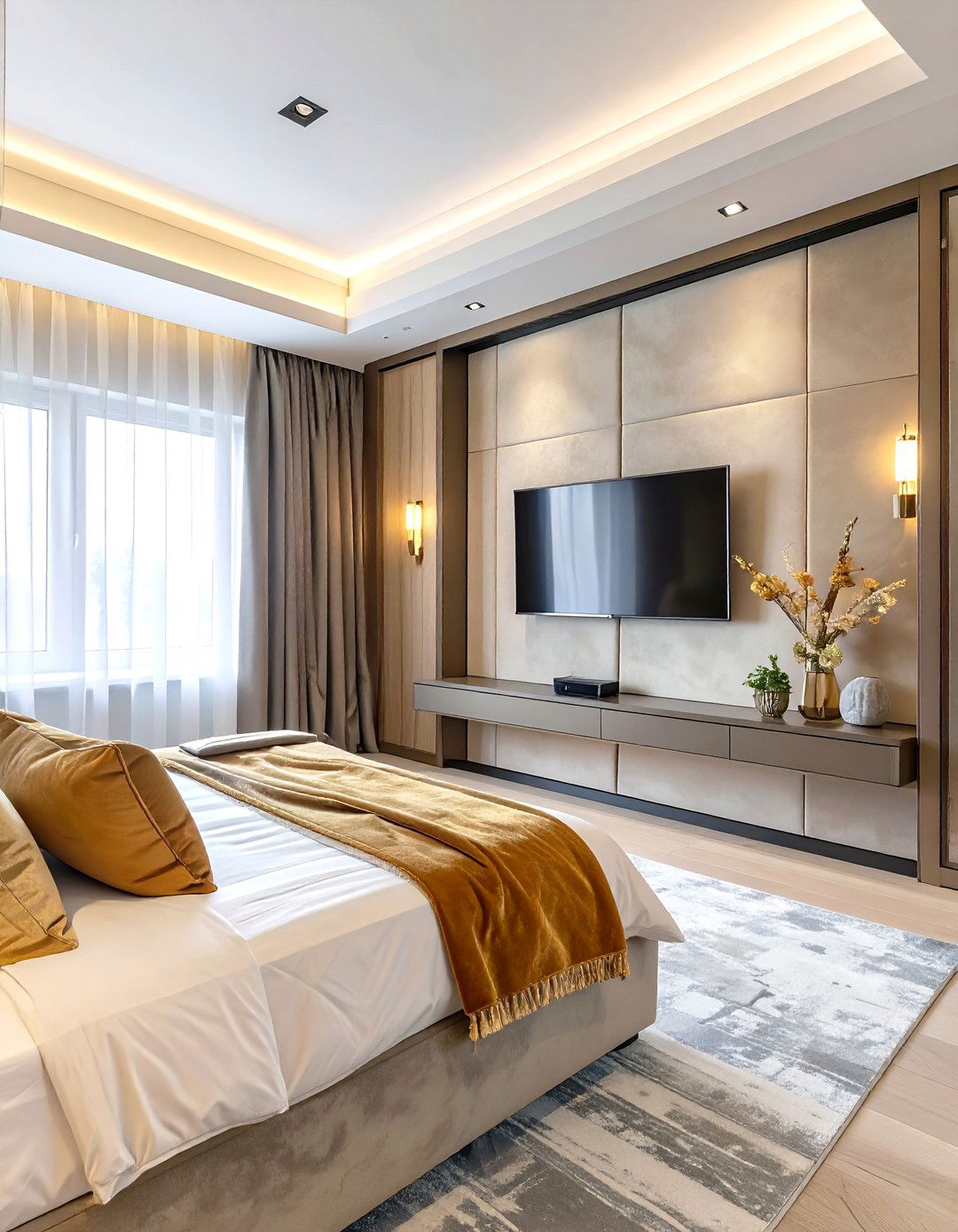 The Fabric Panel Concealment Bedroom - 30 broom tv ideas