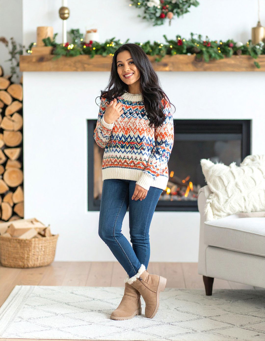 The Fair Isle Sweater and Jeans - 30 baby shower outfit ideas guest winter