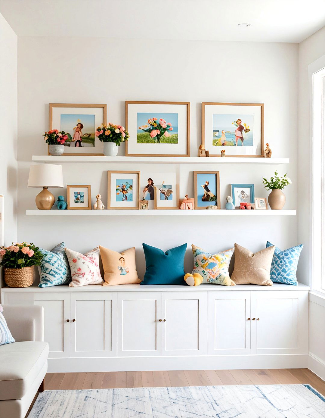 The Family Focused Photo Ledge Gallery - 30 living room gallery wall ideas
