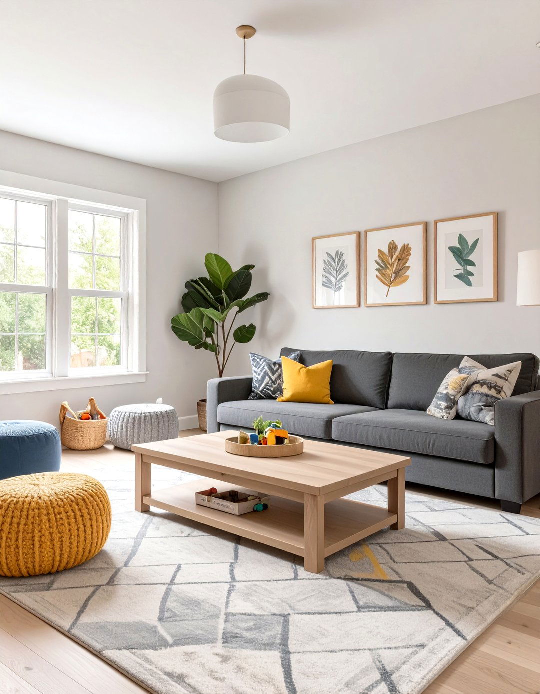 The Family Friendly Living Room - 30 dark grey couch living room ideas